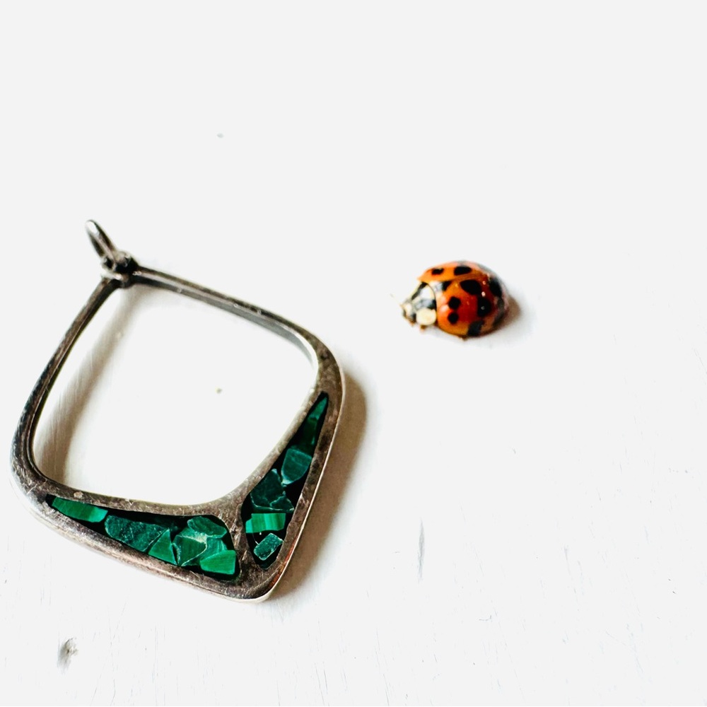 vintage sterling silver and malachite modernist pendant